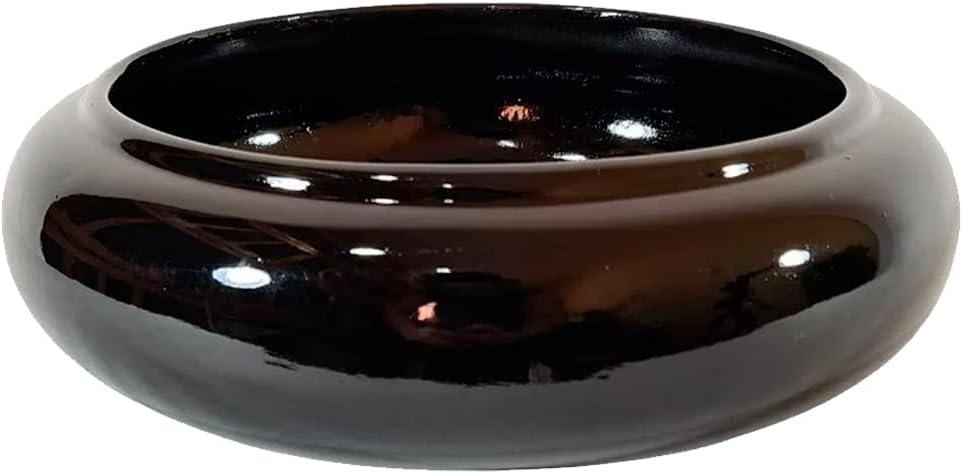Vaso Ikebana Baixo Redondo Cerâmica Decor de Plantas Garden - Black 1 Vaso Ikebana Baixo Redondo Ceramica Decor de Plantas Garden