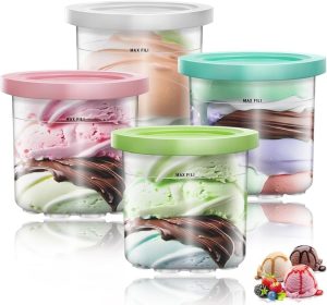 Kerdele Recipientes de Sorvete de 4 Pacotes, Compativeis para Sorvete Creami Da Série Nc299Amz e Nc300S, Recipientes de Sorvete Cremosos, Ice Cream Cups and Lids, Pacote com 4 Canecas