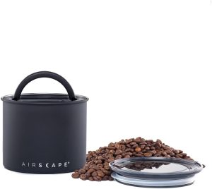 Recipiente de café de aço inoxidável Planetary Design Airscape® | Armazenamento | Tampa interna patenteada EUA remove excesso de oxigênio | Não compre hermético, compre sem ar (pequeno, preto fosco)
