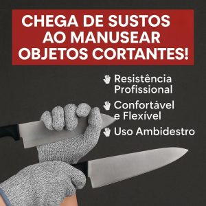 Luva Anticorte Profissional em HPPE e Fibra de Vidro – Ambidestro, Reutilizável, Confortável e Resistente para Cozinha, Oficina, Churrasco, Jardinagem e mais