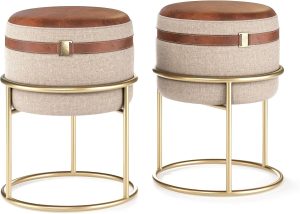 Kit 2 puffs com base de ferro Dallas sala quarto bege 12 Kit 2 puffs com base de ferro Dallas sala quarto bege