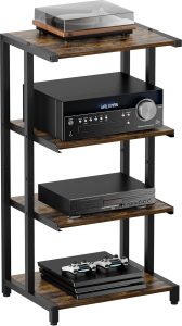 Ardier Suporte de mídia de madeira de 4 camadas, prateleira de canto de mídia AV para acessórios de TV/equipamento audiovisual/disco óptico/PS4, rack de armazenamento de áudio para sala de estar, sala