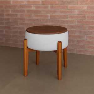 Puff Decorativo Maria Tecido Boucle Multifuncional Vira Mesinha Sala Estar Quarto