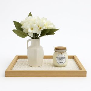 Kit Enfeite Bandeja Palhinha Indiana Vela Vaso Cerâmica