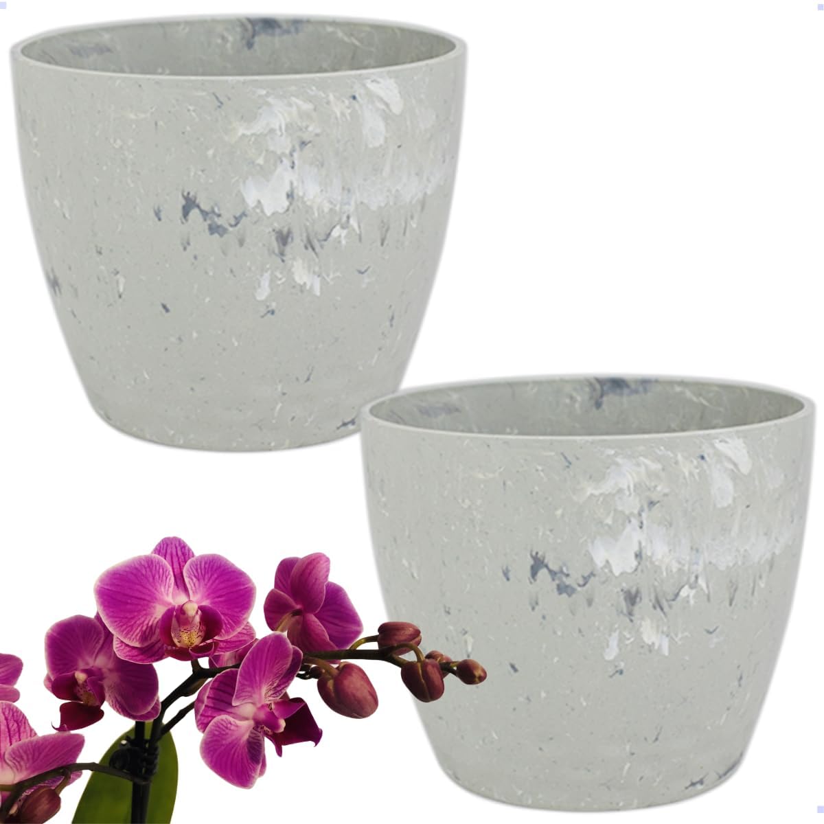 2 Vasos cachepo Decorativo para Orquideas Polipropileno Resistente branco Marmorizado