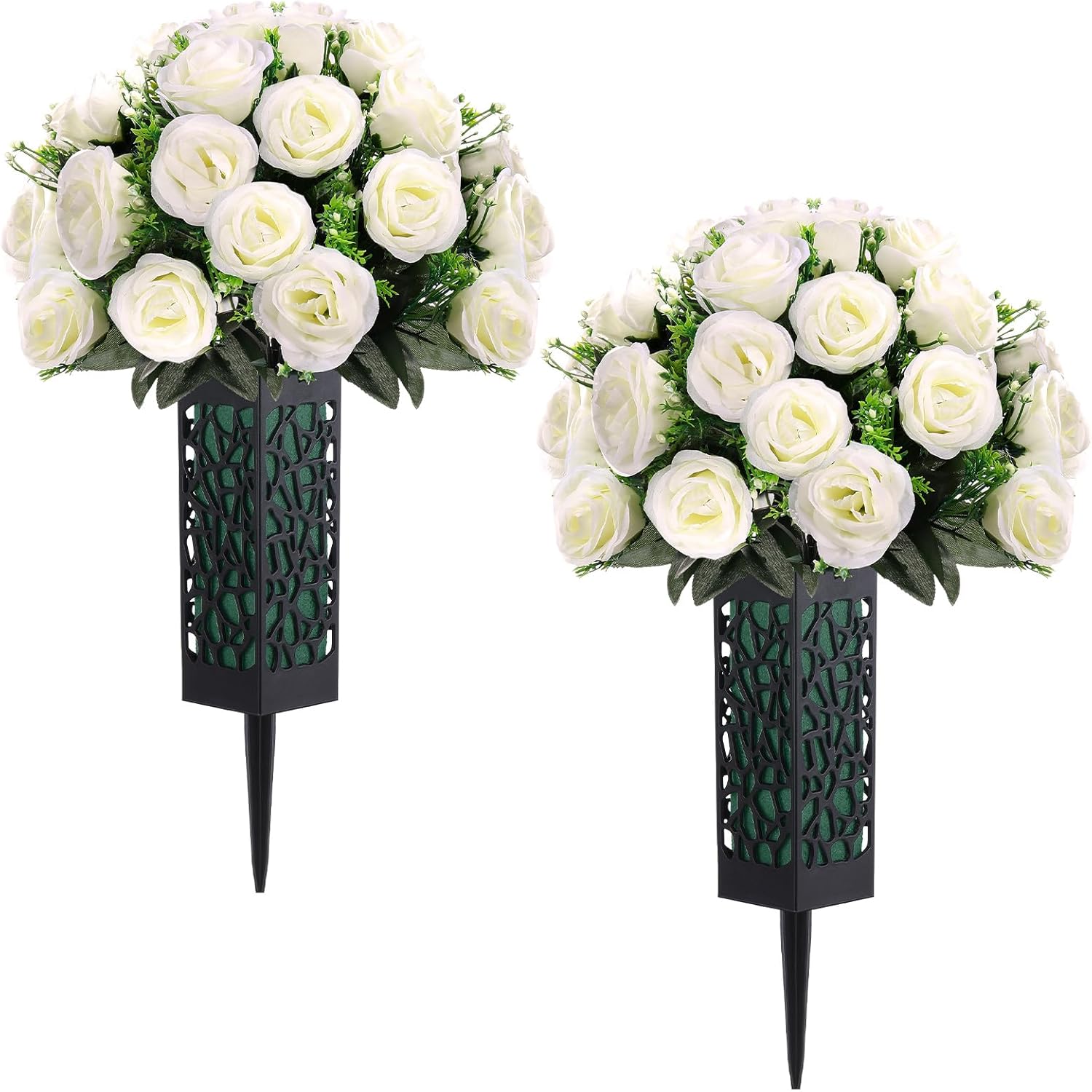 2 cachos de flores artificiais de cemiterio de rosas de