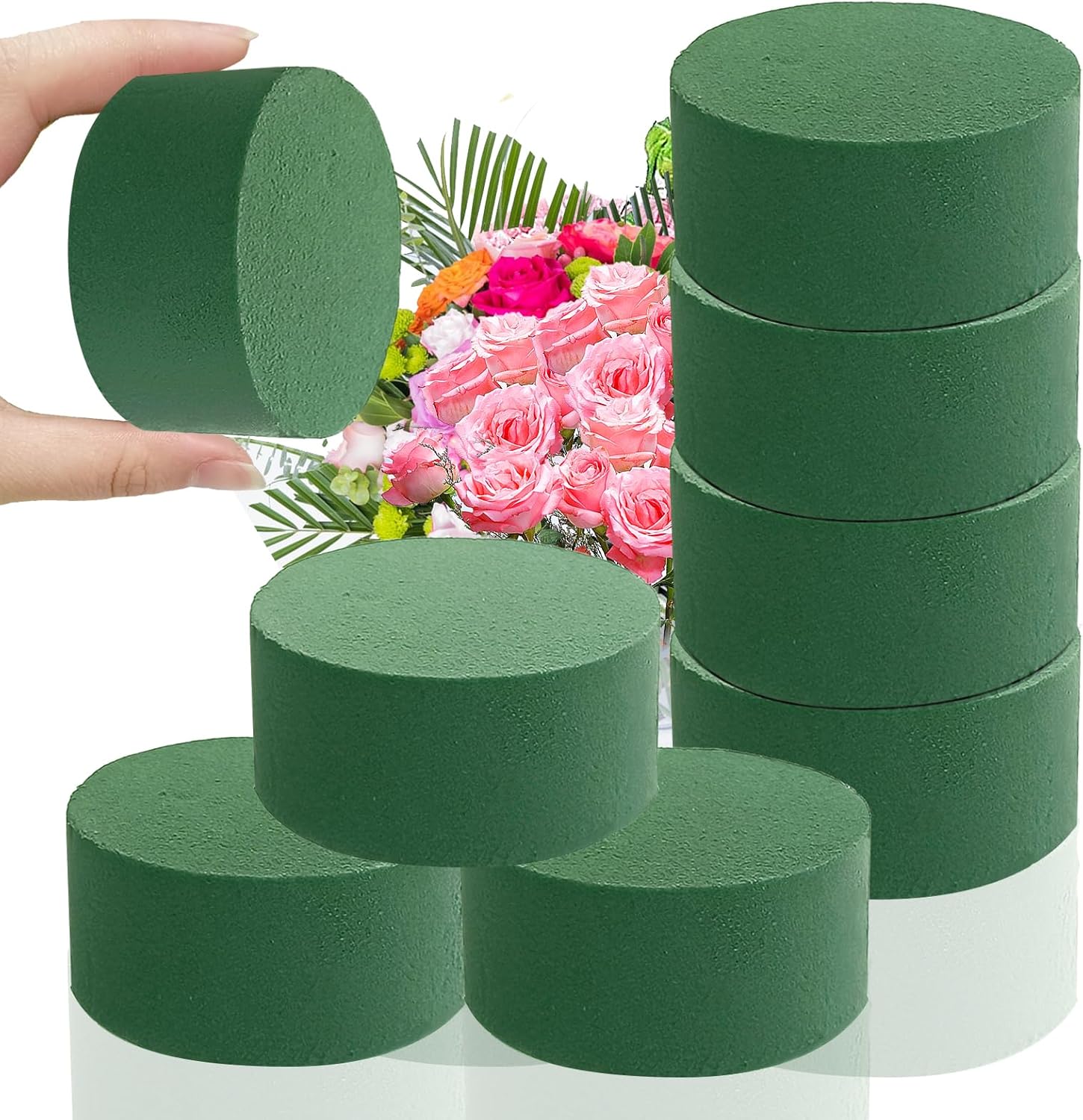 6 peças de blocos de espuma floral redondos, círculos de espuma de floristas secos e úmidos de 7,6 cm, espuma artificial para arranjos de plantas de flores frescas artificiais para festa de casamento, 1 6 pecas de blocos de espuma floral redondos circulos de