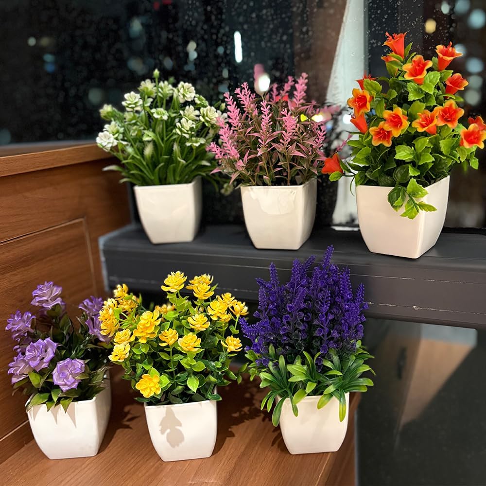 AUBEINSON 6 pecas de flores artificiais pequenas plantas falsas com