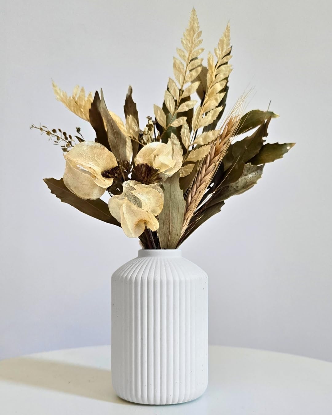 Arranjo De Flores Secas Decorativo Vaso Garrafa Cilindrica