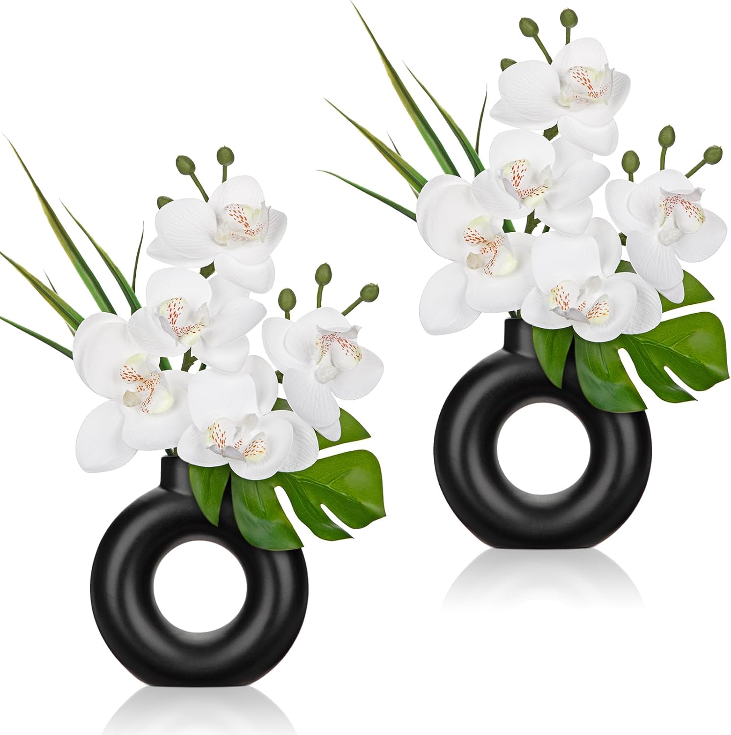 Briful Flores de orquidea falsas com vaso preto 2 pecas