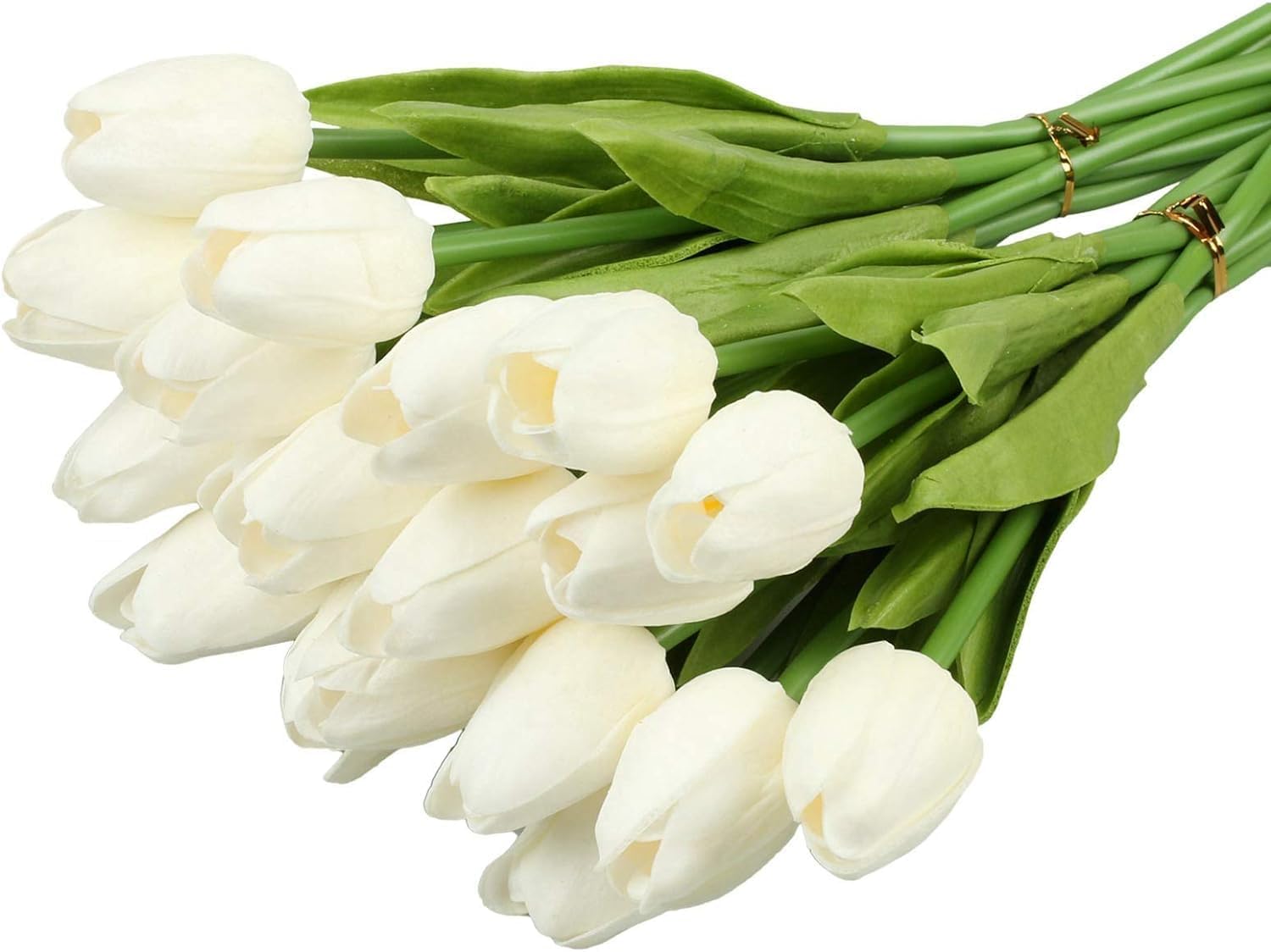 Buque de Tulipas Artificiais 10 Hastes Flores Brancas com Folhas