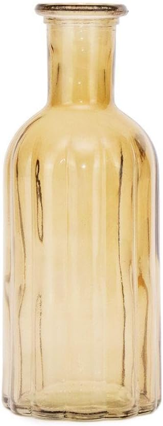 Enfeite Mini Vaso de Vidro Canelado 19cm na Cor Ambar