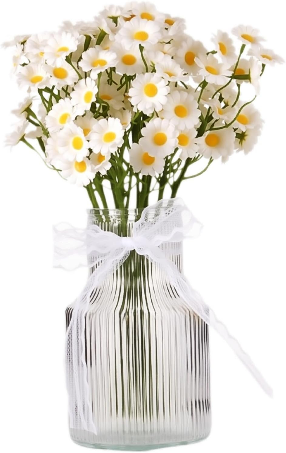Flores falsas em vaso, 12 peças pequenas margaridas brancas arranjos artificiais com vaso de botão de vidro para decoração de mesa de centro de mesa, flores falsas para decoração de primavera 1 Flores falsas em vaso 12 pecas pequenas margaridas brancas arranjos