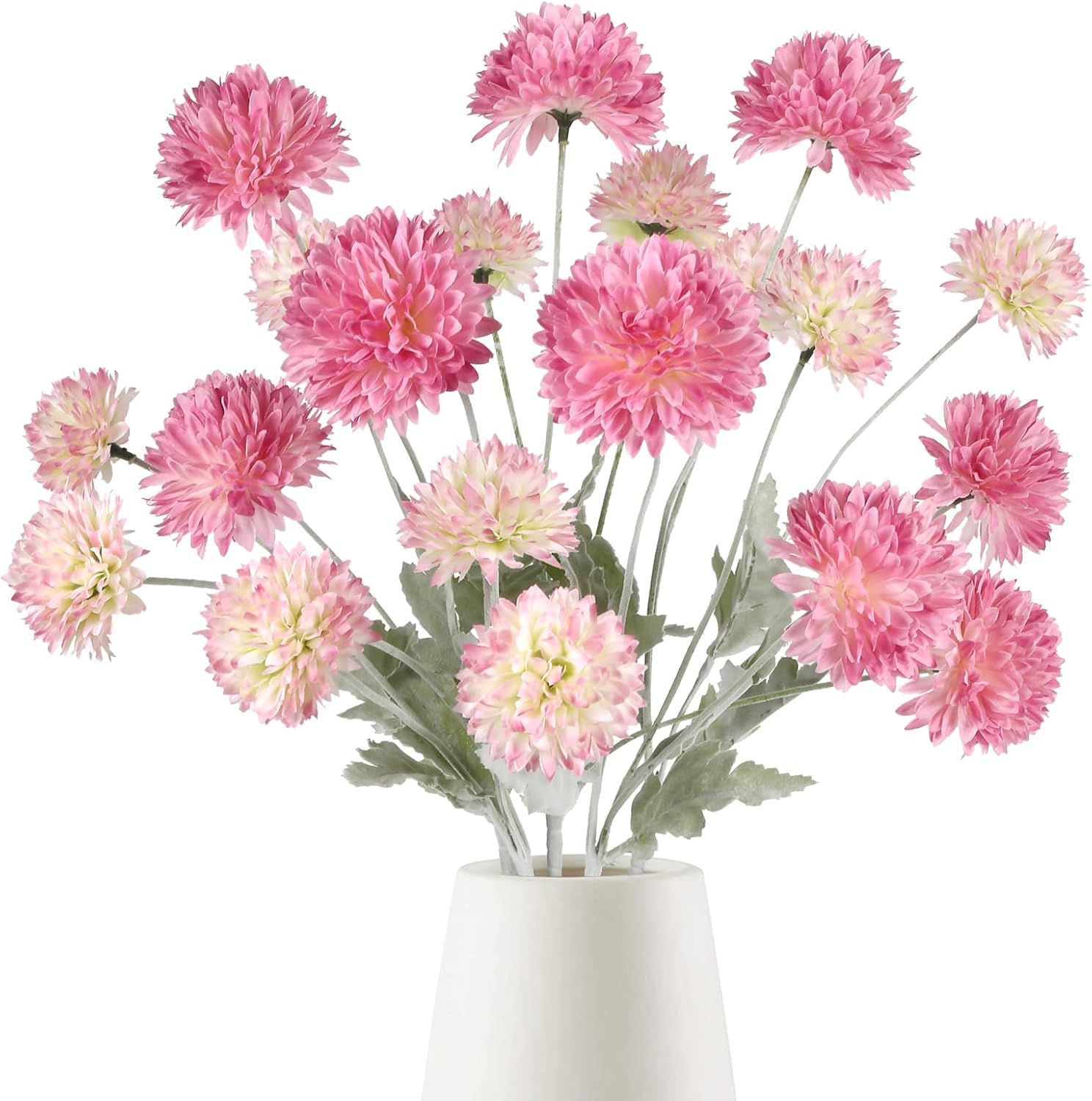 Fqueelvys Flores artificiais de crisantemo hortensia de seda rosa 5