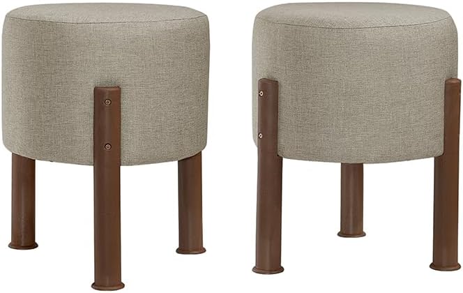 Kit 2 Puff Banquinho Redondo Decorativo Thor em Linho Pés Polietileno Cor Bege 1 Kit 2 Puff Banquinho Redondo Decorativo Thor em Linho Pes