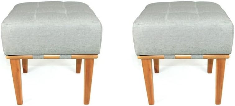 Kit 2 Puff Quadrados para Sala de Estar Tecido Linho