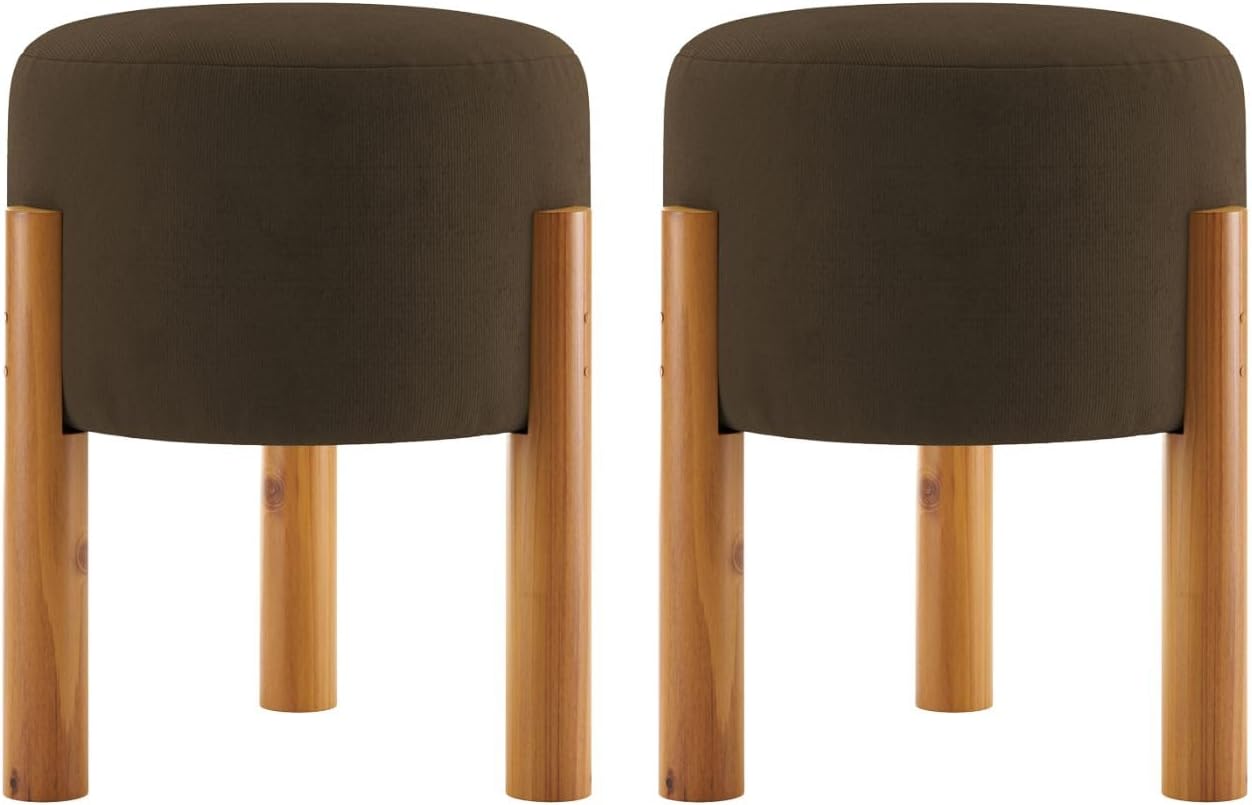 Kit 2 Puff Redondo Estofado com Pes em Madeira Banqueta