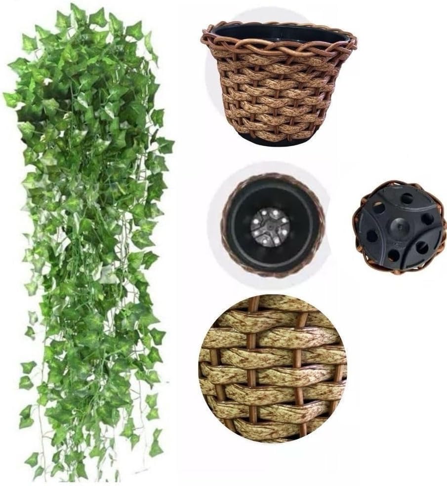 Kit 2 Vaso Trancado 4 Plantas Pendente Verde Artificial