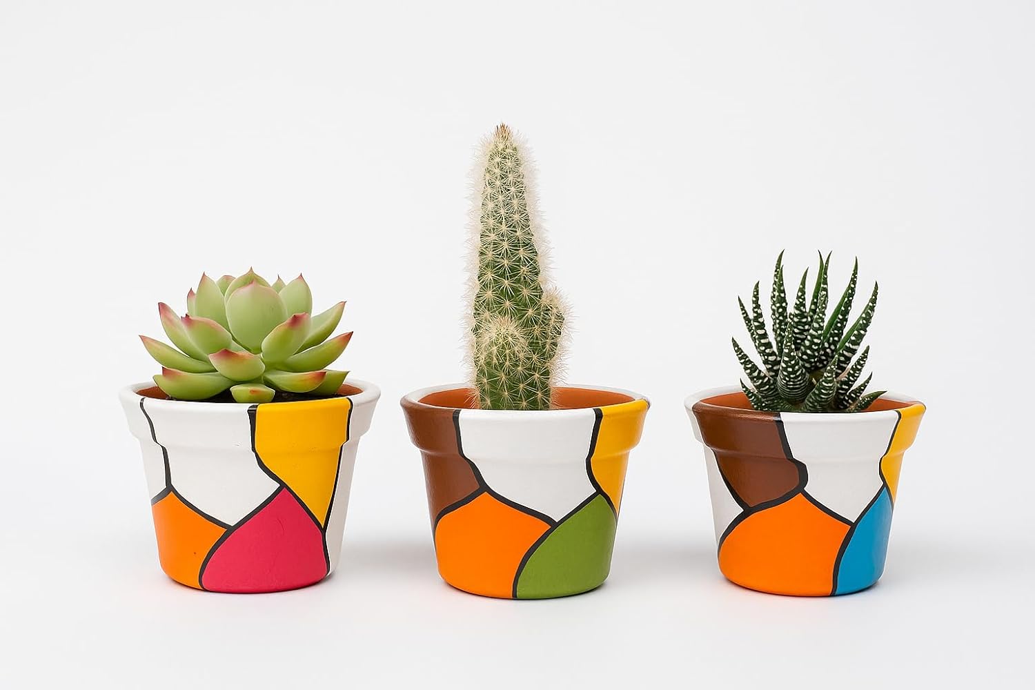 Kit 3 Vasos de Ceramica Pintados a Mao – Design