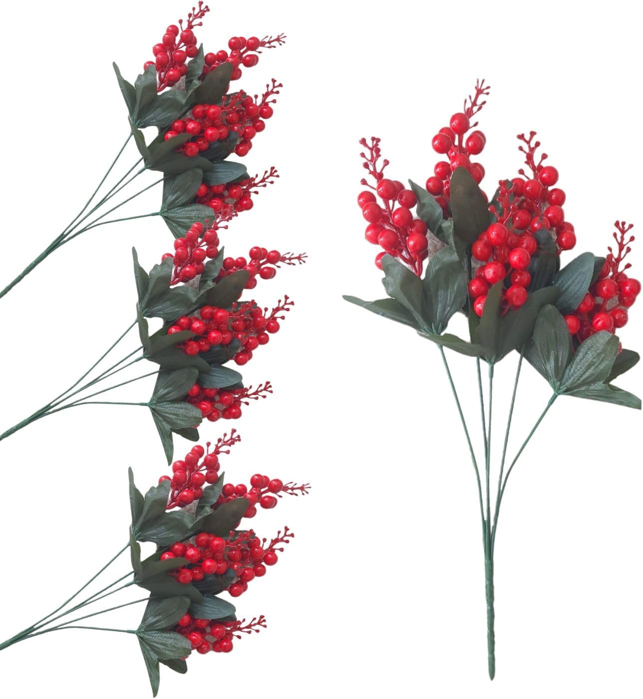 Kit 4 Buquê Cereja Berry Artificial, Galho Azevinho natalino, Decoração de Natal, Folhagem natalina, arranjo de natal, decoração Arvore de natal, vaso natalino 1 Kit 4 Buque Cereja Berry Artificial Galho Azevinho natalino Decoracao