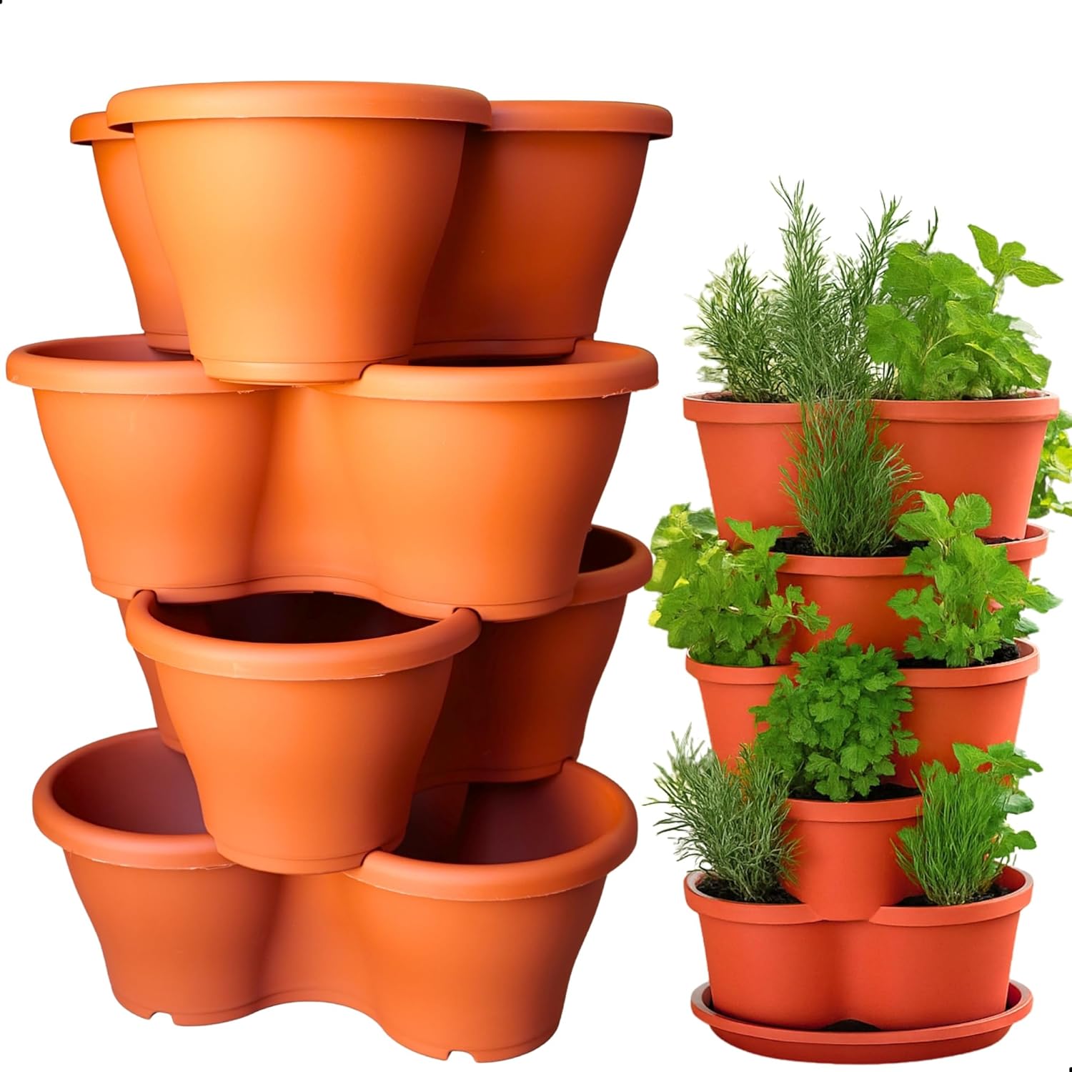 Kit 4 Vaso Treviso Terracota Empilhavel Jardim Vertical 11L Borda
