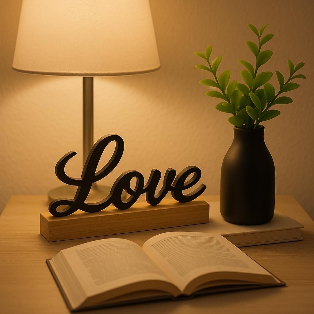 Kit Decorativo Minimalista Love com Vaso Preto Fosco e Folhagem