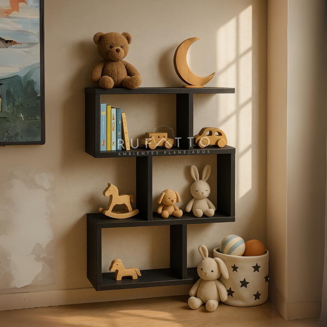 Prateleira Decorativa de Parede zig zag Preta Multiuso