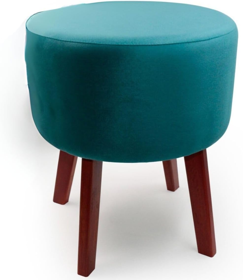 Pufe Decorativo Redondo 4 Pes Banqueta Azul Indigo