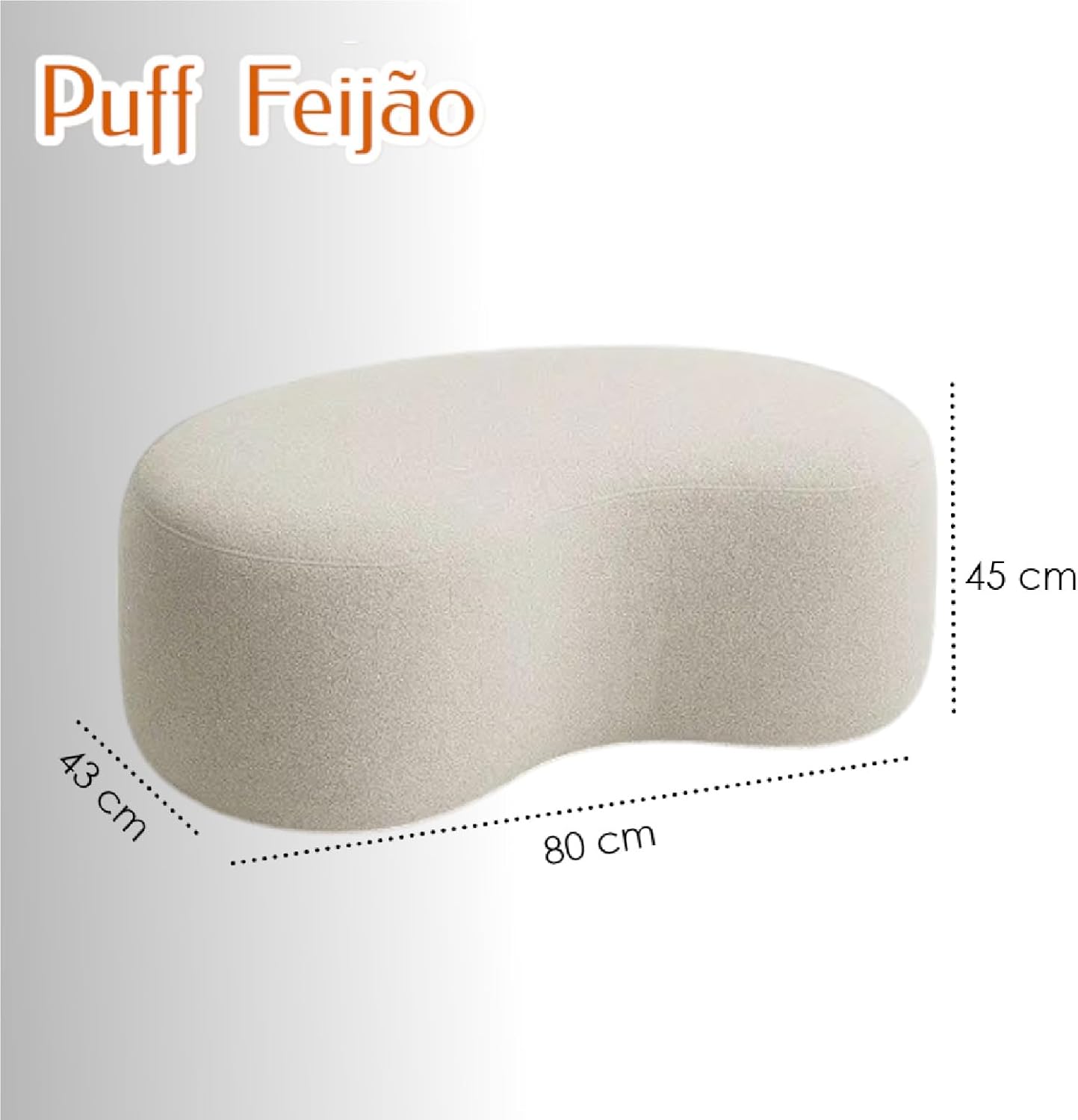 Puff Curvo Moderno para Sala de Estar, Estofado em Tecido Bege, Design Contemporâneo 1 Puff Curvo Moderno para Sala de Estar Estofado em Tecido