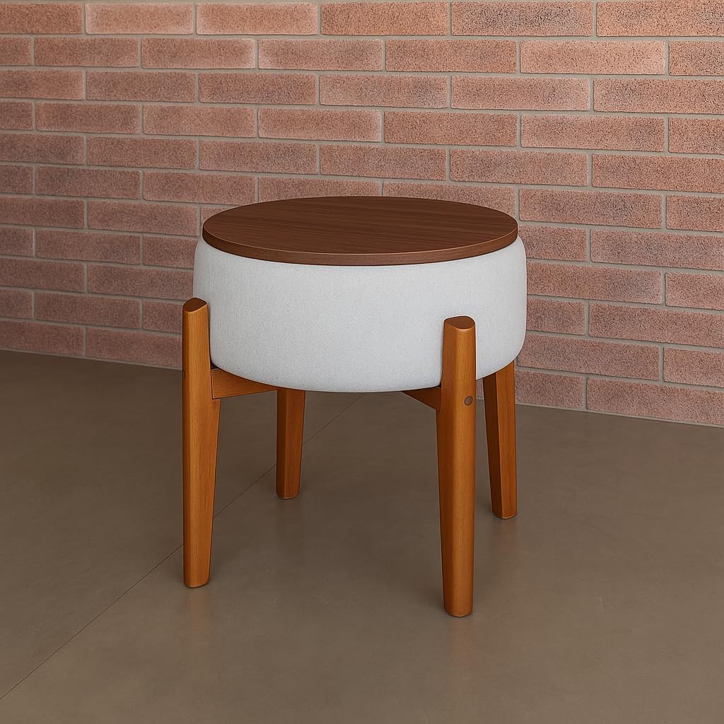 Puff Decorativo Maria Tecido Boucle Multifuncional Vira Mesinha