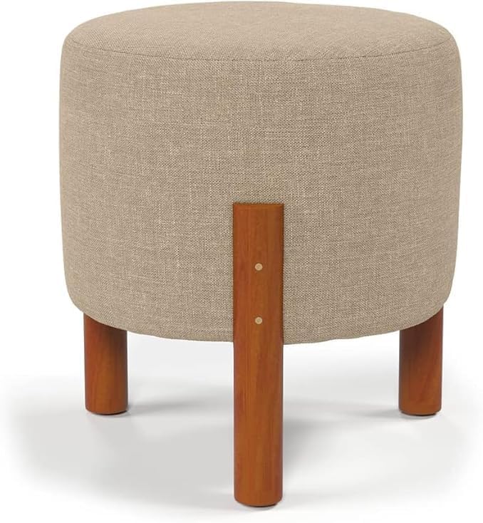 Puff Redondo Luxo Decorativo Charme Bege Linho