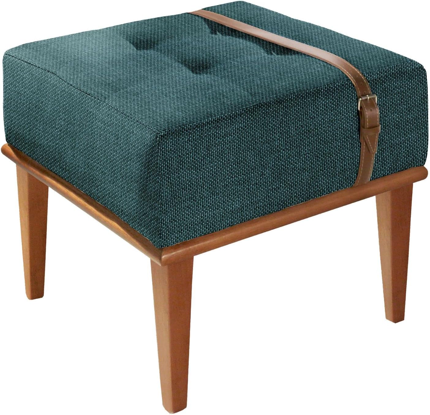 Puff em Linho Quadrado Yarin Agarb Decor CorLinho Azul