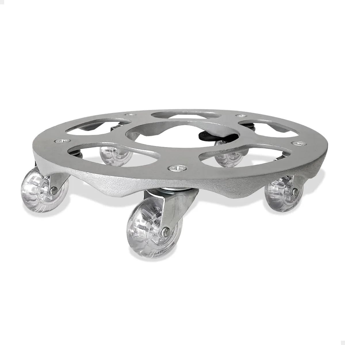 Suporte De Vaso 30cm Aluminio Fundido Redondo Com Rodas Gel