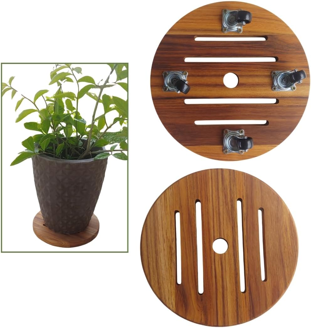 Suporte Para Vaso De Planta De Madeira Redondo Movel Com