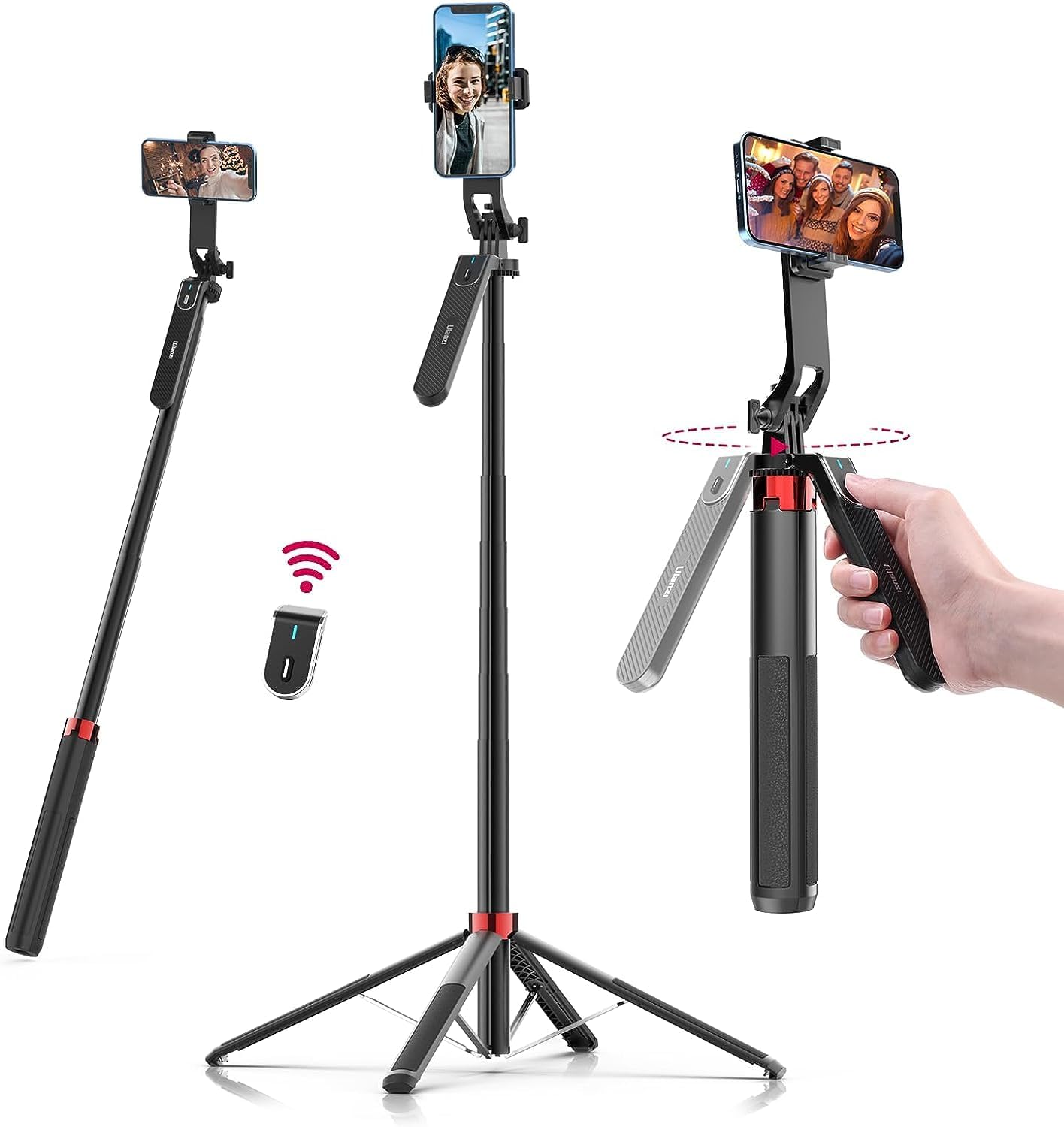 ULANZI MA09 Tripé Extensível para Celular, Vara de Selfie de 71" com Clipe, Tripé de Viagem com Controle Remoto Recarregável para iPhone, Sony, Canon, GoPro 1 ULANZI MA09 Tripe Extensivel para Celular Vara de Selfie de