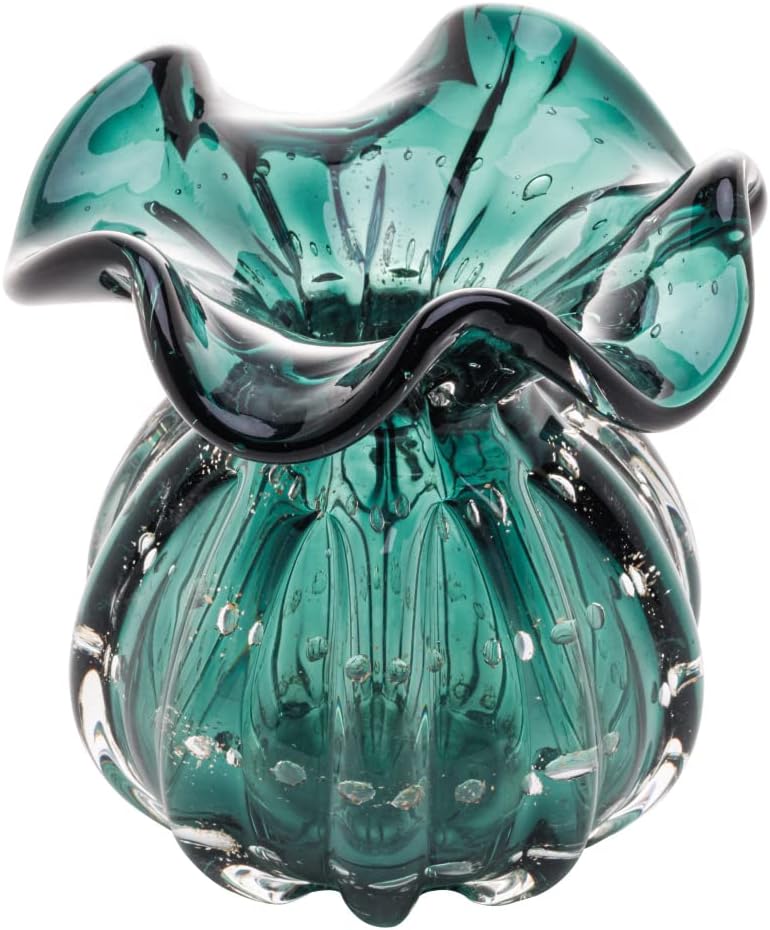 VASO DE VIDRO ITALY VERDE ESMERALDA E DOURADO