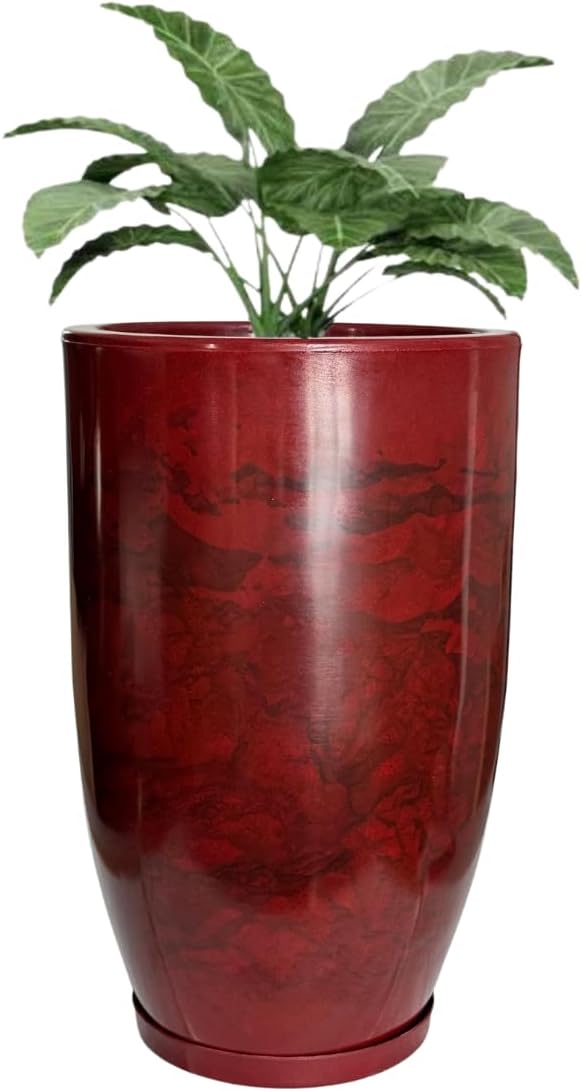 Vaso Grande Polietileno Plantas Marmorizado Jardim Varanda 48cm Bordo