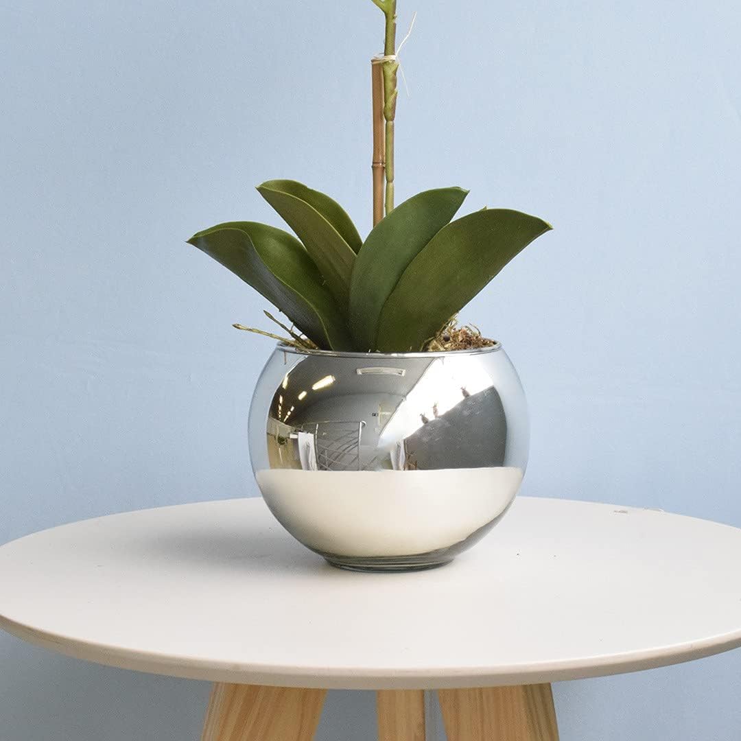 Vaso de Flores Prateado Redondo 13 cm Linha Vasos