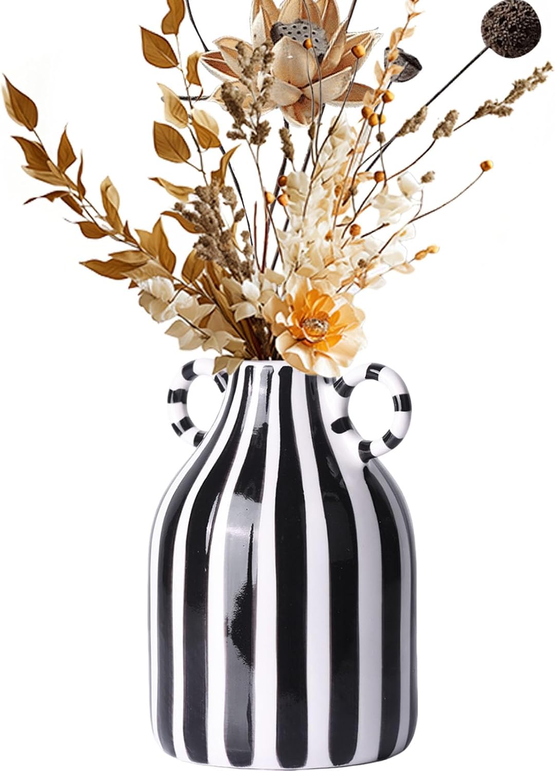 Vasos listrados preto e branco para decoracao de casa pequenos