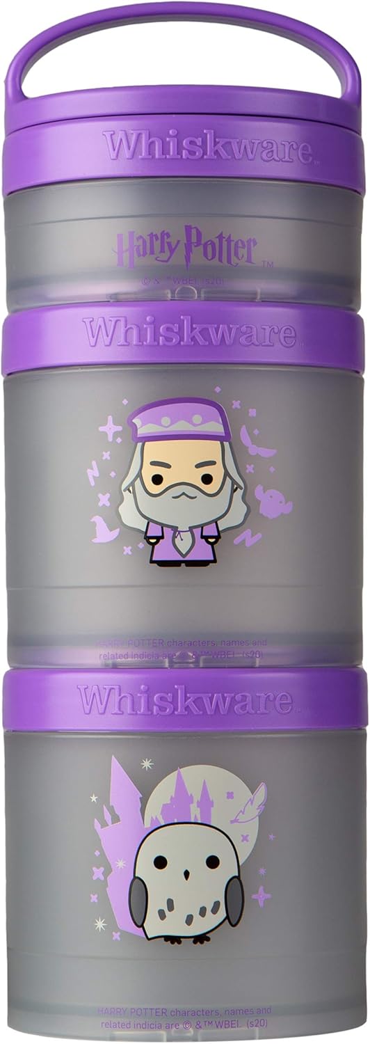 Whiskware Recipientes empilháveis para lanches Harry Potter para crianças e crianças, 3 copos empilháveis para lanches para escola ou viagem, Dumbledore e Hedwig 1 Whiskware Recipientes empilhaveis para lanches Harry Potter para criancas e