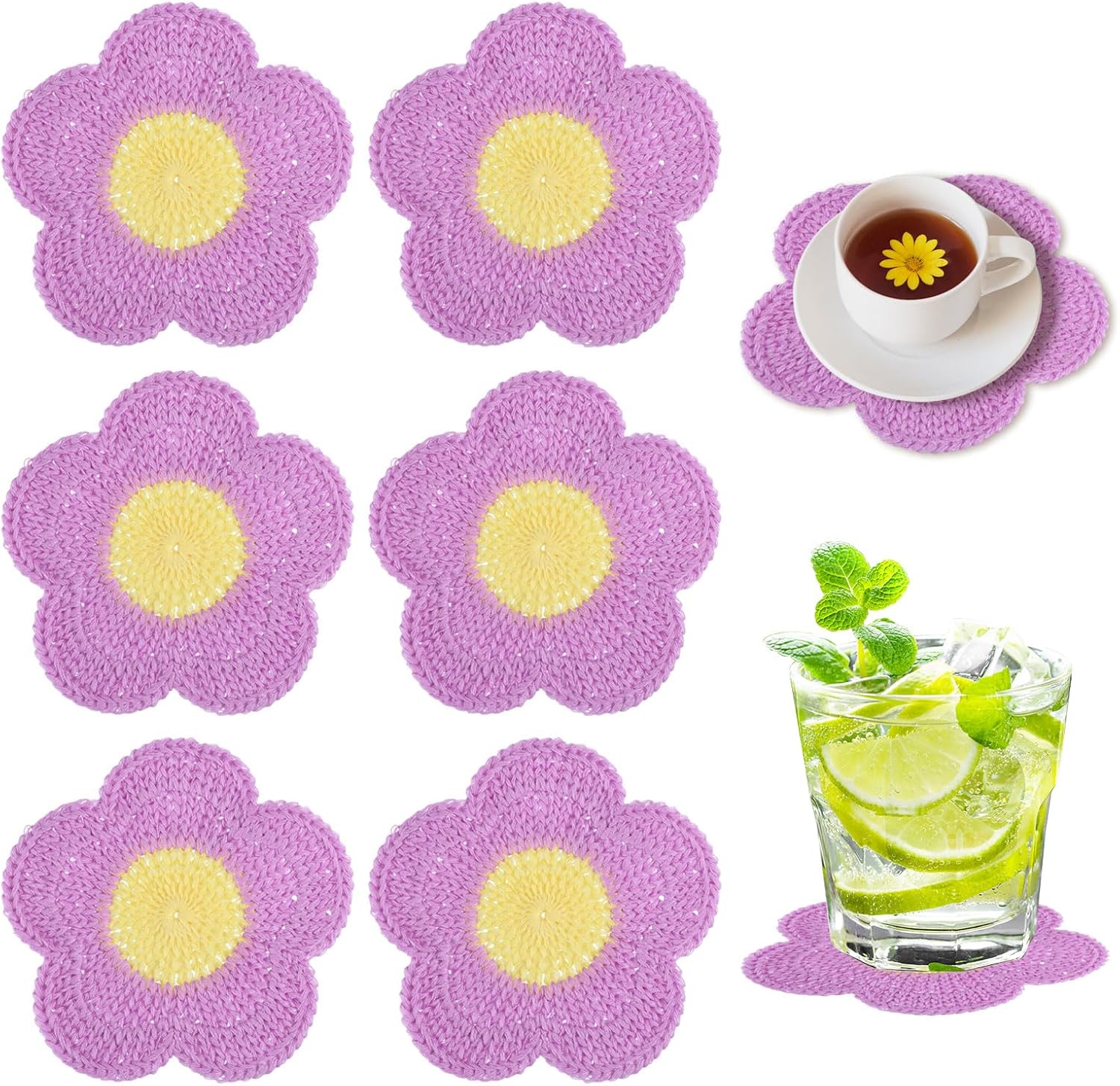 beinkmake 6 pecas de porta copos de croche de flores feito