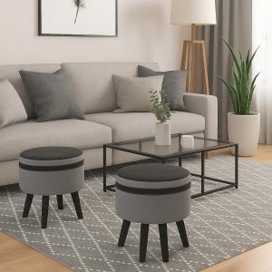 Kit 2 Puff Banqueta Redondo Banco Pufe Assento Macio em Courino Tecido Linho Decorativo para Sala Escritório Apartamento Soft Lúmina Pés em Madeira (Cinza) 1 Kit 2 Puff Banqueta Redondo Banco Pufe Assento Macio em Courino Tecido Linho Decorativo para Sala Escritório Apartamento Soft Lúmina Pés em Madeira (Cinza)