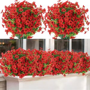 ATTGREAT Flores artificiais ao ar livre, plantas falsas, resistentes a UV, 12 pacotes de flores falsas para pátio, plnats de vegetação de plástico, para decoração de vaso de primavera, jardim