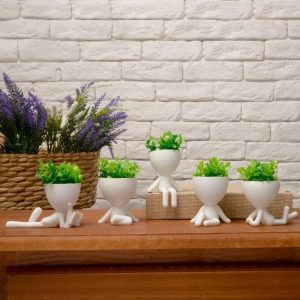 Mini Vasinhos Decorativos com Flores Artificiais – Enfeite Charmoso para Casa, Sala, Banheiro e Escritório(BRANCO)