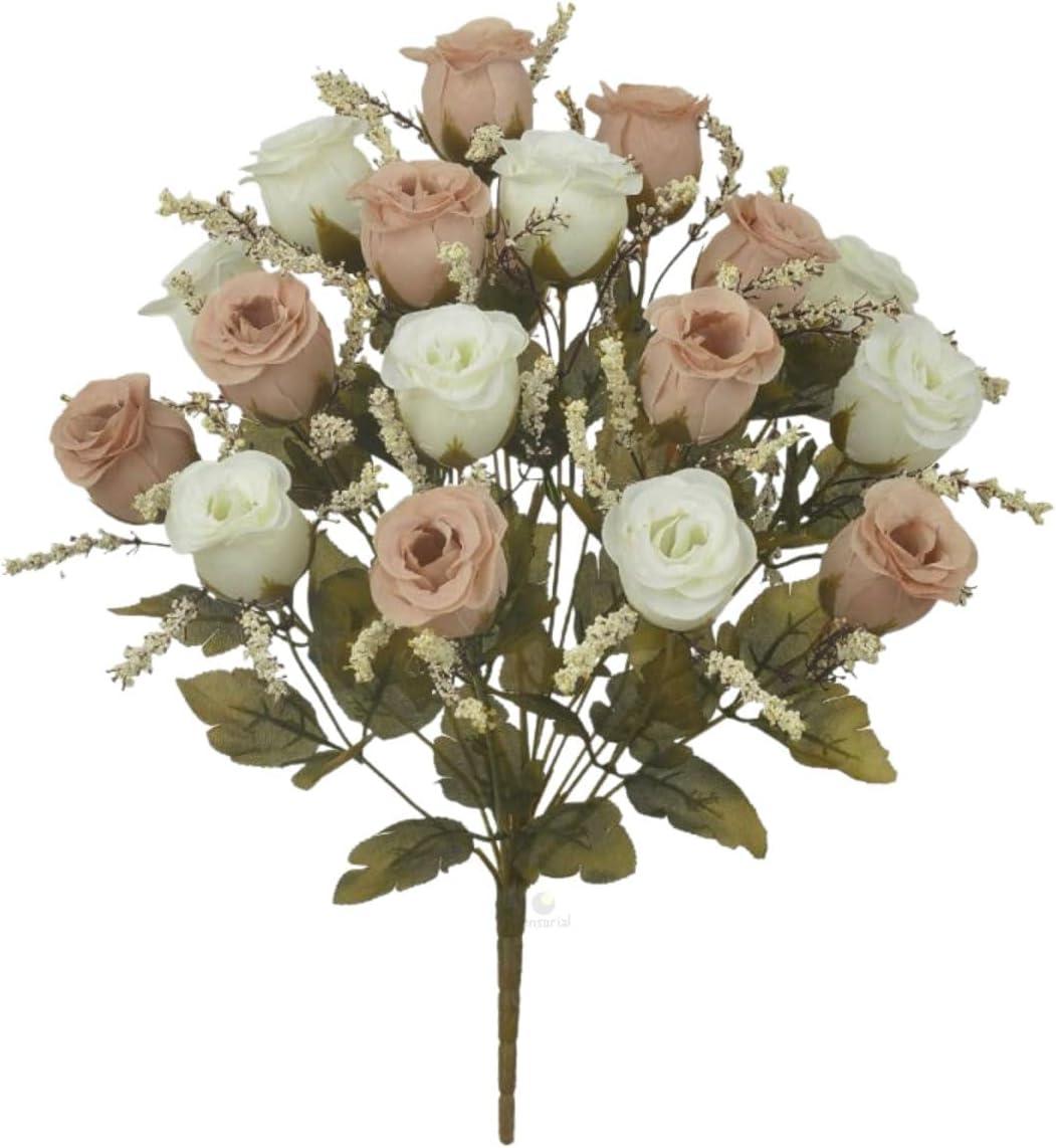 Buquê de Rosas Cabbage Flor Artificiais, 18 Flores, 48 cm, Vermelho, Creme, Salmão, Mauve, Farto, Grande, com folhas, Enfeite para sala, Casa, Casamento, Decoração (Chá Creme) 1 Buque de Rosas Cabbage Flor Artificiais 18 Flores 48 cm