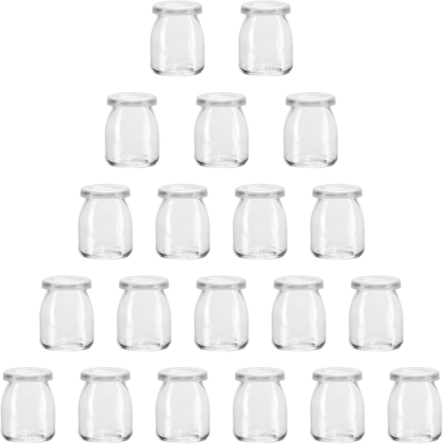 Encheng Frascos de vidro transparente de 200 ml com tampas, recipiente de iogurte com tampas (PE), frascos de pudim de substituição, recipiente de vidro com barbante e etiqueta para leite, geleia 1 Encheng Frascos de vidro transparente de 200 ml com tampas