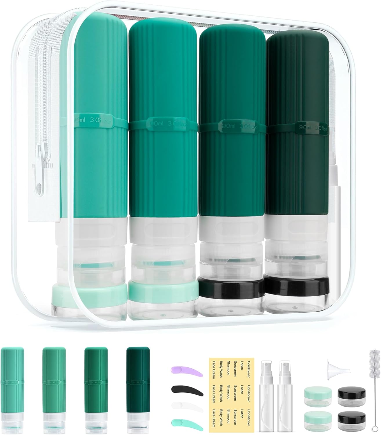 Kit 18 Potes Frascos Silicone Viagem Conjunto de Recipientes