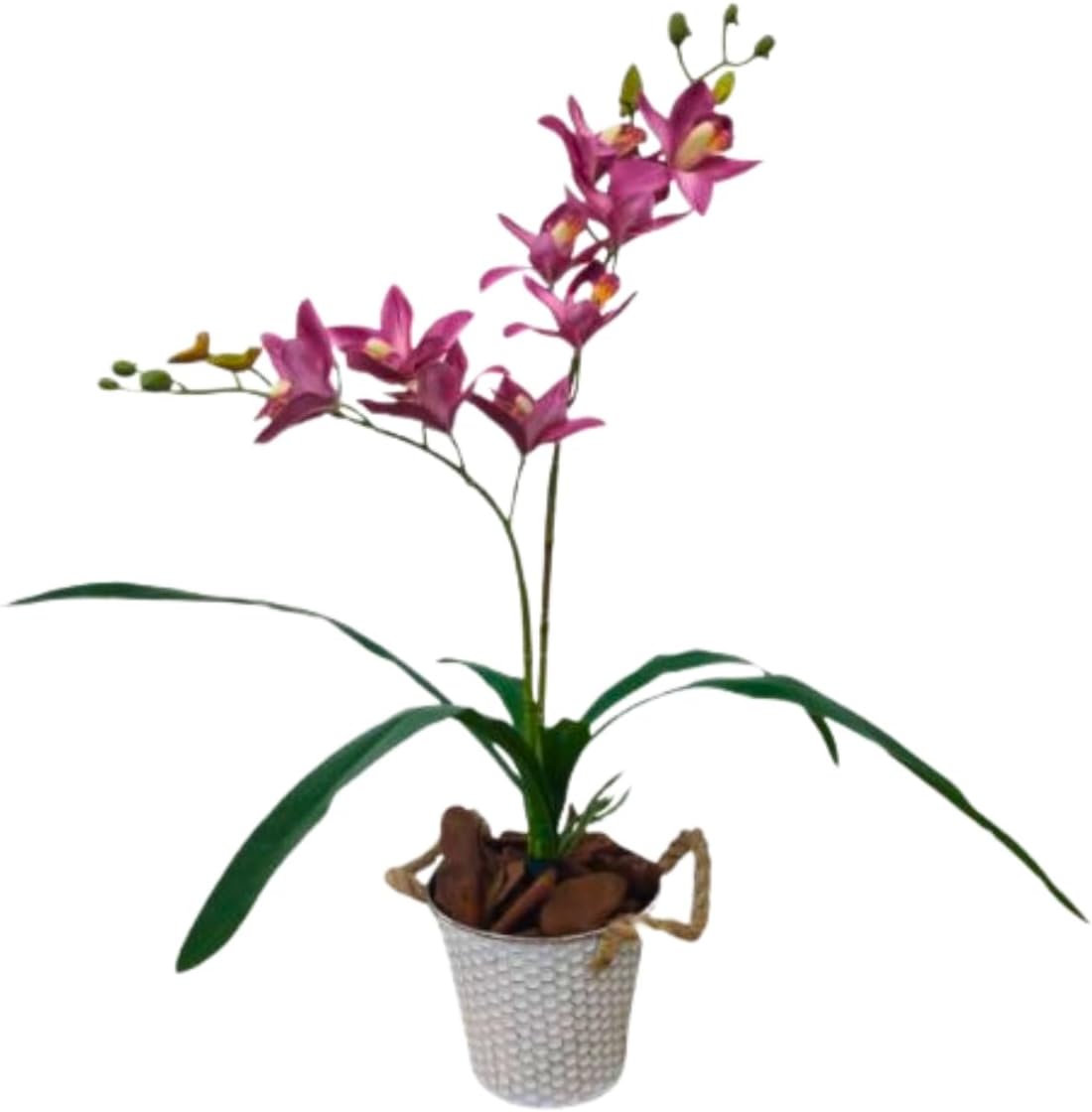 Orquidea Rosa Artificial Premium Decoracao Vaso Aluminio Com Puxador Corda