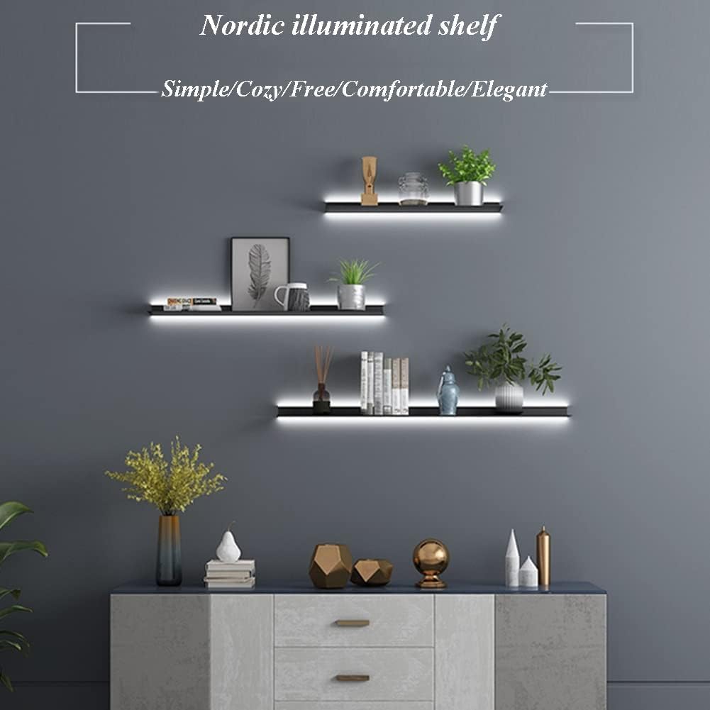 Prateleiras flutuantes montadas na parede prateleira de parede iluminada com