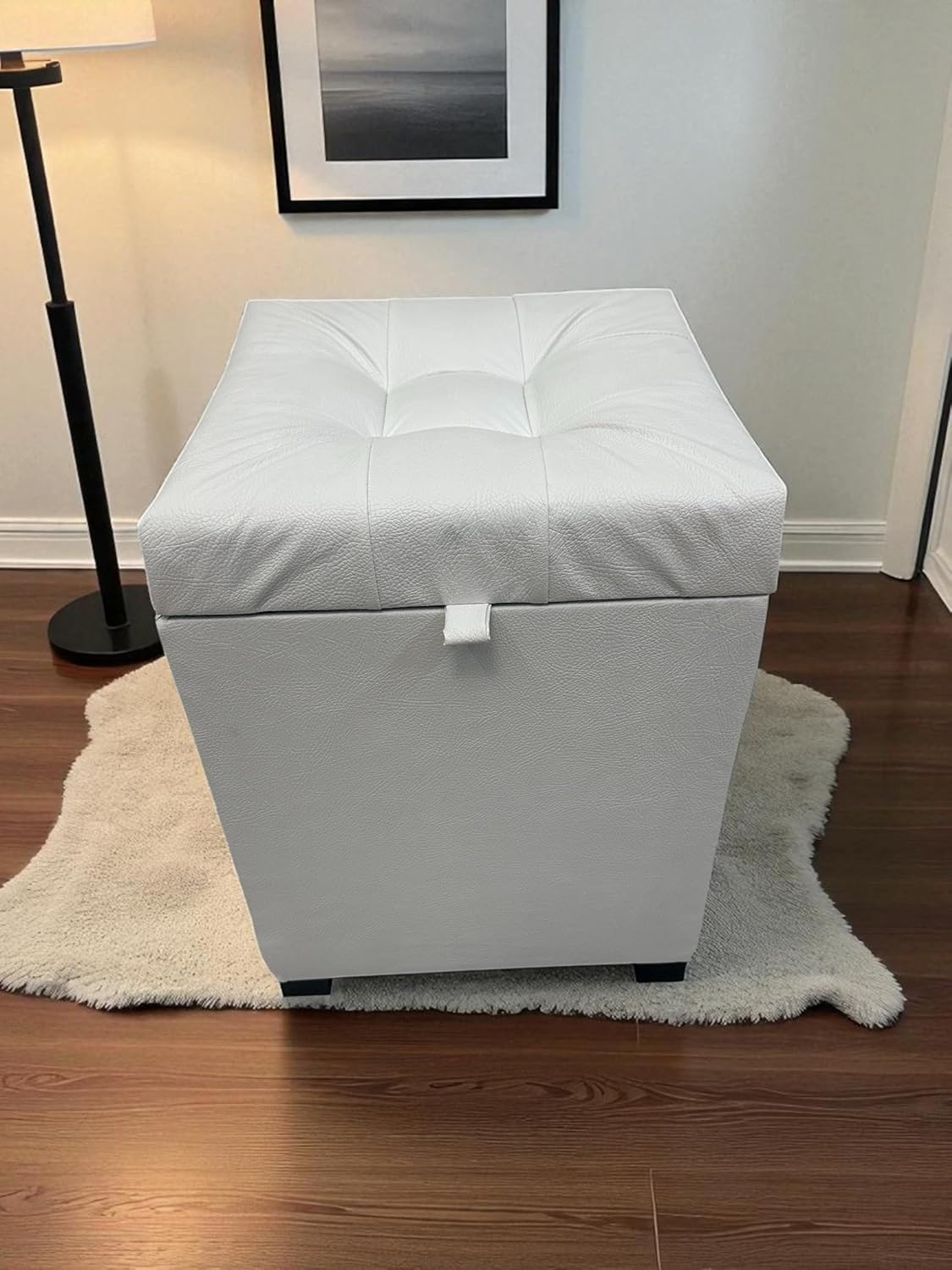 Puff Bau Siena 36x36x47 cm Corino Branco Claro Assento Estofado